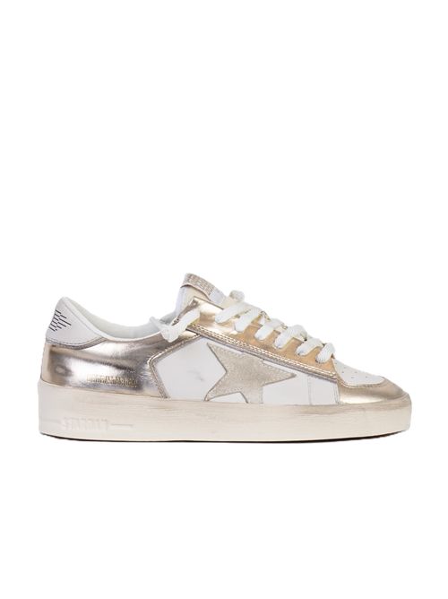 stardan suede and laminated leather upper suede star laminated leather heel glitter piping Golden Goose | GWF00333.F007536.12281PLATINUM/MILK/BEIGE